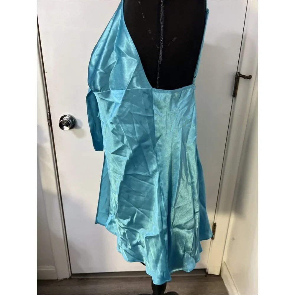 VICTORIA'S SECRET Babydoll Blue SATIN Nightgown Slip Dress Open‎ Tie Front VTG